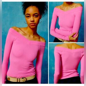 Urban Outfitters BDG Shannen Off-The-Shoulder Long Sleeve Tee Medium Pink